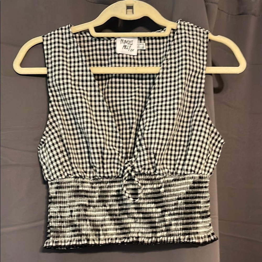 Princess Polly Black and White Ruched Crop Tank Top